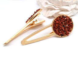 Зажим для волос Круг с яшмой красной 7*3*2см