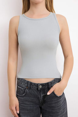 Siyah-Ekru Fitted/Vucuda Oturan Havuz Yaka Kolsuz Fitilli Esnek Orme Atlet TWOSS26AL00020 - Trendyolmilla фото 10