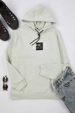 TRENDYOL MAN Siyah %100 Pamuk Oversize/Genis Kesim Kapusonlu Uzun Kol S?rt Yaz? Bask?l? Sweatshirt TMNAW24SW00220 - Trendyolmilla фото 14