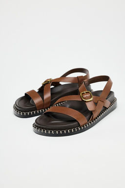 FLAT LEATHER SANDALS WITH CRISS-CROSS STRAPS - Zara фото 6