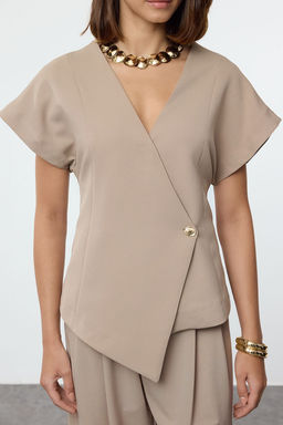 TRENDYOLMILLA Haki Oversize Kruvaze Dokuma Yelek TWOAW25YE00053  фото 2