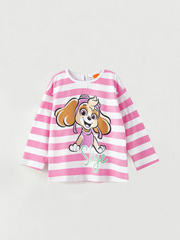 Bisiklet Yaka Uzun Kollu Paw Patrol Bask?l? K?z Bebek Ti??rt