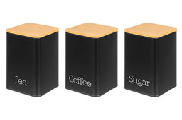 Набор 3 банок для сыпучих продуктов 1,1 л 9,5*9,5*14,5 см Чай, кофе, сахар черный с бамбук.крыш - Elan gallery фото 9