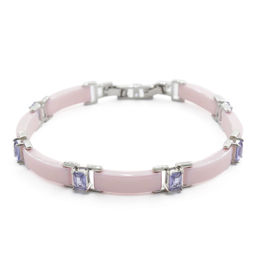 Браслет Лилу из розовой керамики с Александритом покрытие светлый металл