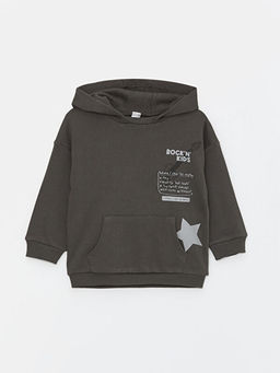 Bask?l? Uzun Kollu Erkek Bebek Hoodie