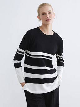 Bisiklet Yaka ?izgili Kad?n Triko Kazak