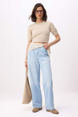 Koyu Mavi Yuksek Bel %100 Pamuk Baggy Jeans TWOSS26JE00205 - Trendyolmilla фото 8