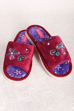 Тапочки домашние с вышивкой бордовые открытые
