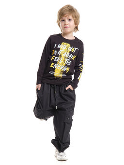 Лонгслив для мальчика подростковый черный с принтом на рукаве UD 7960 черный - Mini maxi фото 3