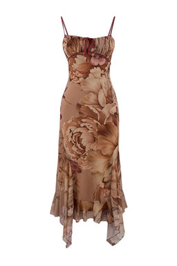 Cok Renkli A-Kesim Cicek Desenli F?rf?rl? Orme Tul Elbise TPRSS24EL00133