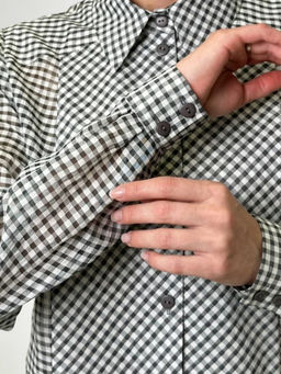 Блузка из органзы в клетку OD-984-2 коричневый с белым