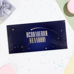 Цена за 10 шт. Конверт для денег «Исполнения желаний!» синий, 16×8 см