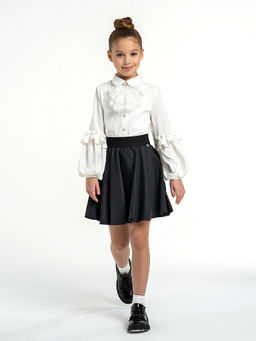 Молочная трикотажная школьная блузка для девочек Mooriposh, модель 06218  фото 3