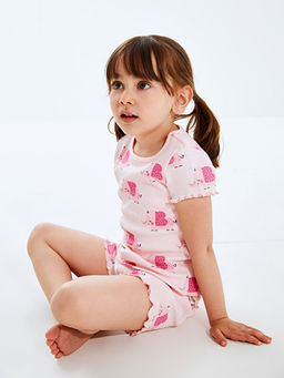 Bisiklet Yaka K?z Bebek ?ortlu Pijama Tak?m?