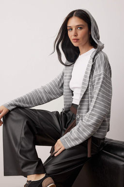 Gri Cizgili Kapusonlu Triko H?rka TWOAW26HI00288 - Trendyolmilla фото 2