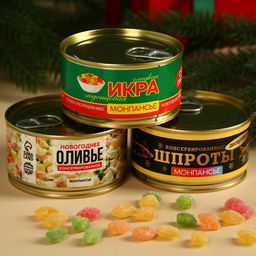 Леденцы монпансье новогодние в консервной банке Консервированный, набор 3 шт. ? 100 г