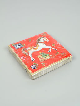 Цена за 3 шт. Салфетки бумажные трёхслойные «Новогодняя лошадка. Красный фон», 33×33, 20 шт.