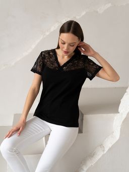 Футболка с кружевом.арт.406-2,черная - Binita фото 12