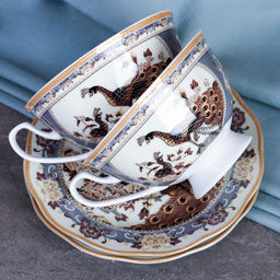 Чайный набор 12 предметов 250 мл тонкостенный на ножке / KY-11.1 /уп 8/ Павлин бежевый - Галеонтрейд фото 5