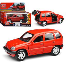 Машина металл Lada Niva 12 см, (двери, багаж, красный)инерц, в коробке