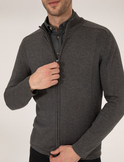 Gri Melanj Slim Fit Fermuarl_ Triko H_rka