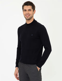 Lacivert Slim Fit Yar_m Bal_k__ Yaka Basic Triko Kazak