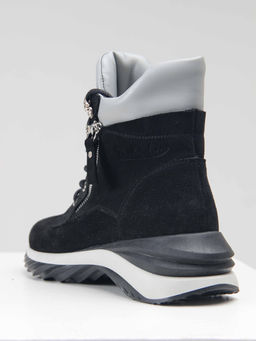 Ботинки 261.uno2bl. черный серый замша/Байка