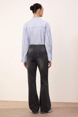 Trendyolmilla Wardrope Essentials Antrasit DOKUMLU Yuksek Bel Wide Leg Jeans TWOSS26JE00128