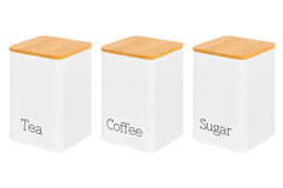 Набор 3 банок для сыпучих продуктов 1,1 л 9,5*9,5*14,5 см Tea, coffee, sugar белый с бамбук.крышк - Elan gallery фото 4