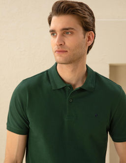 Koyu Ye_il Slim Fit %100 Pamuk Polo Yaka Basic Ti__rt
