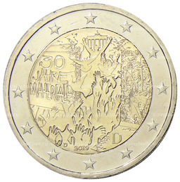 Монета 2 евро 2019 года D Германия 30 лет падению Берлинской стены
