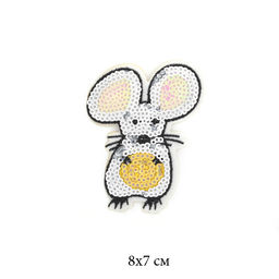 Термоаппликации с пайетками арт.TBY-2151 Мышка с пуговицей 8х6см 10 шт