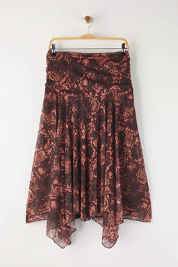 Bordo Boho Bask?l? Skater Asimetrik Etek Ucu Detayl? Esnek Orme Etek TWOAW26ET00037