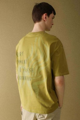 Oversize Genis Kal?p S?rt Bask?l? Bisiklet Yaka K?sa Kollu Tisort