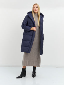 Пуховик женский стеганый с капюшоном в синем цвете - Glenfield фото 2