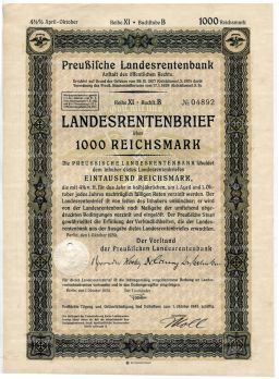 Облигация 4,5% 1000 рейхсмарок 1939 года Германия