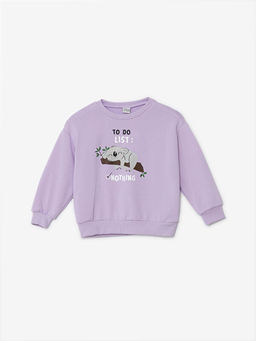 Bisiklet Yaka Bask?l? Uzun Kollu K?z ?ocuk Sweatshirt