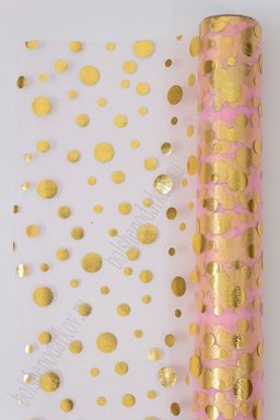 Органза 48 см*5 ярд Кружочки (SF-3132) золотой/розовый