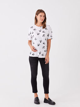 Bisiklet Yaka Mickey Mouse Bask?l? K?sa Kollu Hamile Ti??rt