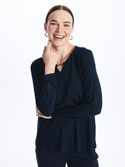 Bisiklet Yaka D?z Uzun Kollu Kad?n Bluz