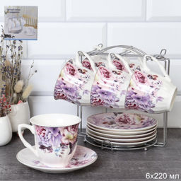 Чайный набор 12 предметов 220 мл / TC03-2416-12M /уп 8/ Костяной металл подставка