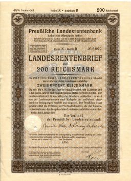 Облигация 4,5% 200 рейхсмарок 1937 года Германия