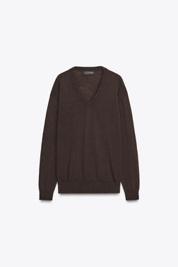 100% WOOL KNIT V-NECK SWEATER - Zara фото 4