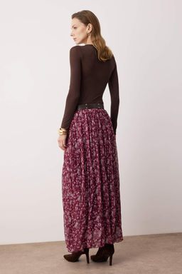 Pembe Kemerli Cicekli Sifon K?r?s?k Dokuma Uzun Etek TWOAW26ET00171 - Trendyolmilla фото 4