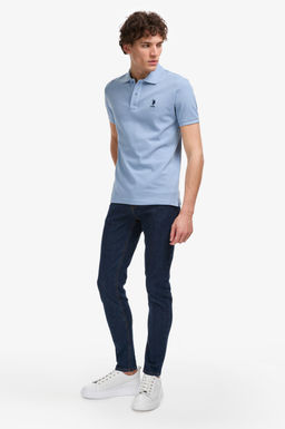 Erkek Slim Fit Polo Yaka Mavi Basic Ti__rt