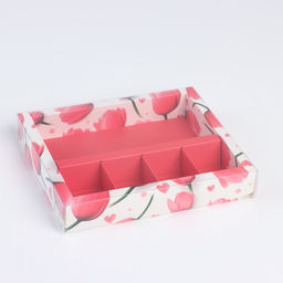 Цена за 5 шт. Коробка под 4 конфеты и шоколад с ячейками «Тюльпаны» 18.8 х 15.7 х 3 см