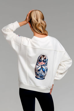 Арт. 15124 Свитшот женский Матрешка оверсайз 44-50 (4 шт) Цвет:молочный - Калинка фото 7