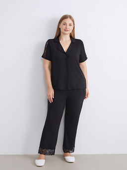 G?mlek Yaka Dantel Detayl? Kad?n Pijama Tak?m?