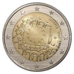 2 евро 2015 года 30 лет флагу ЕС - Литва