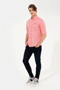 Мужская красная рубашка с воротником на пуговицах и длинным рукавом - U.s. polo assn фото 10